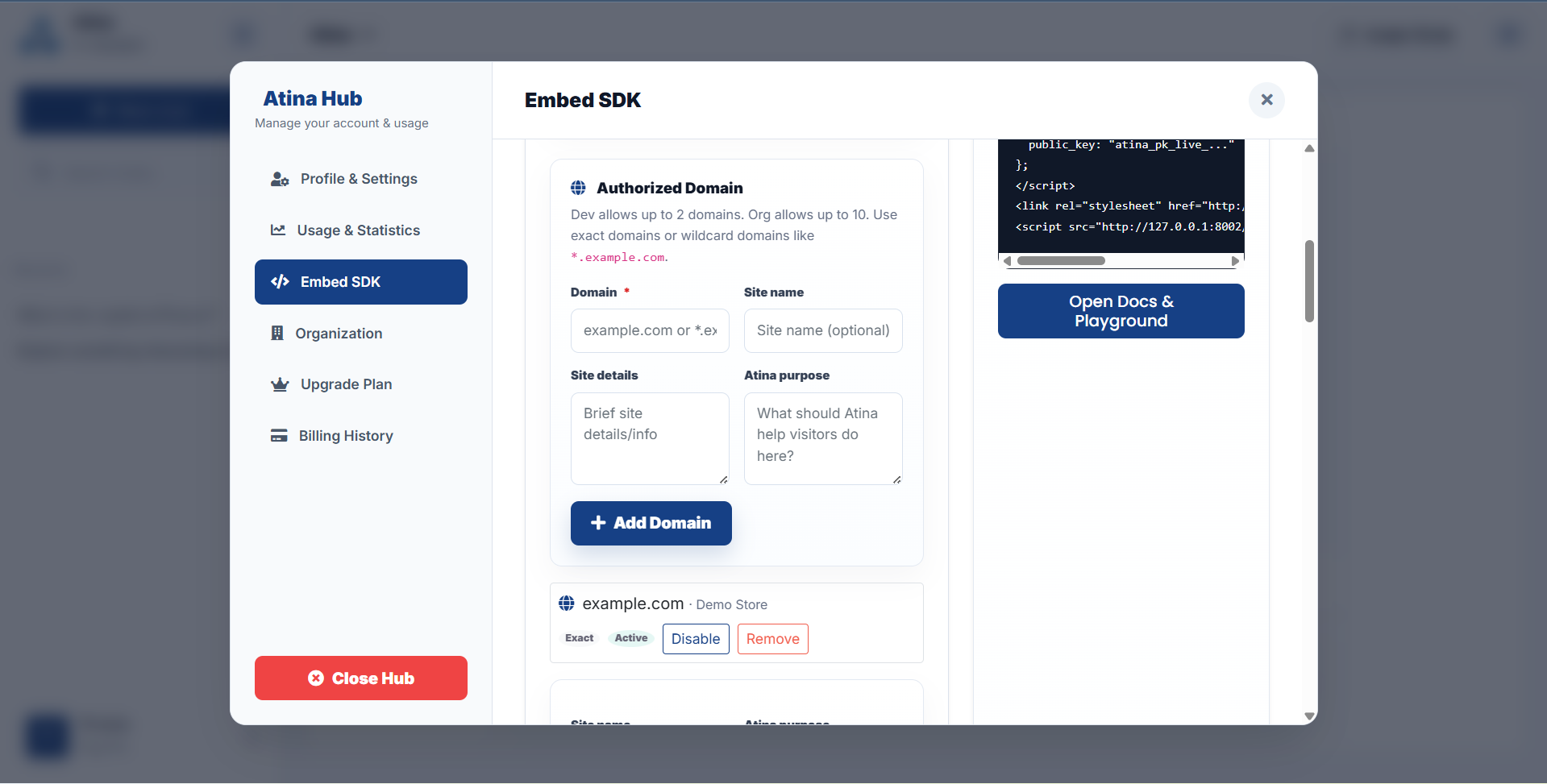 Embedding Atina on third-party sites gallery image