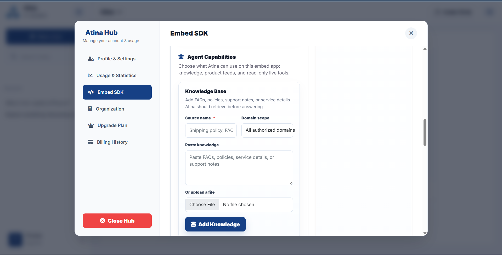 Embedding Atina on third-party sites gallery image
